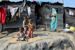 Mother and children in Balkhu